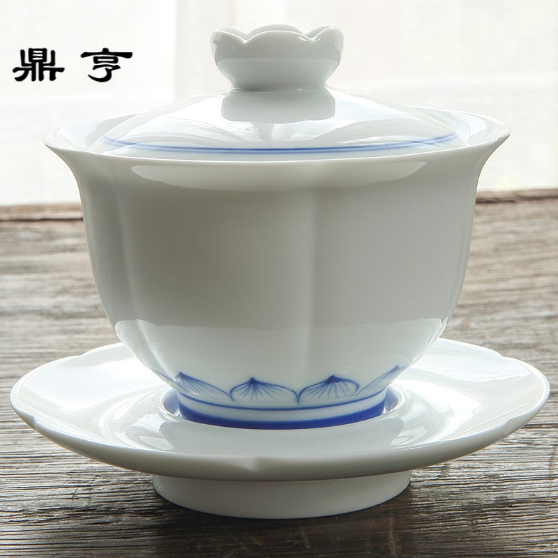 鼎亨言合说 景德镇手绘青花盖碗 三才碗 釉下彩青花瓷敬茶碗茶具