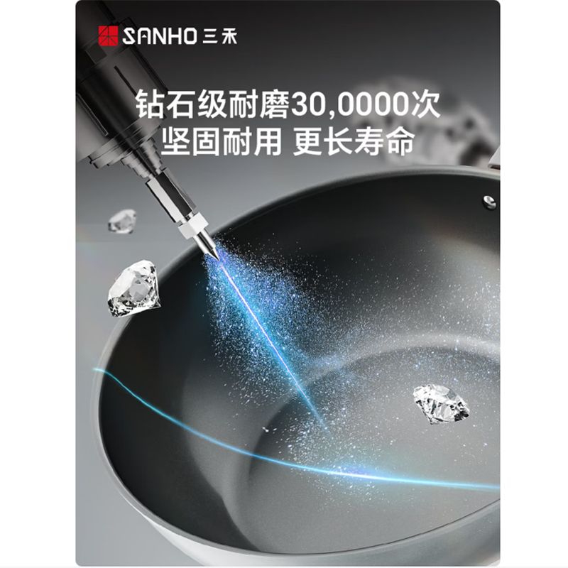 三禾 钻石钛陶不粘炒锅24cm LC24U4(黛蓝青)高清大图