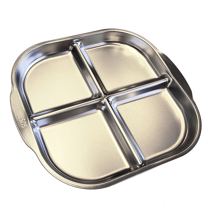 金迪乐不锈钢分格减脂餐盘四格餐盘24*22*2cm/个高清大图