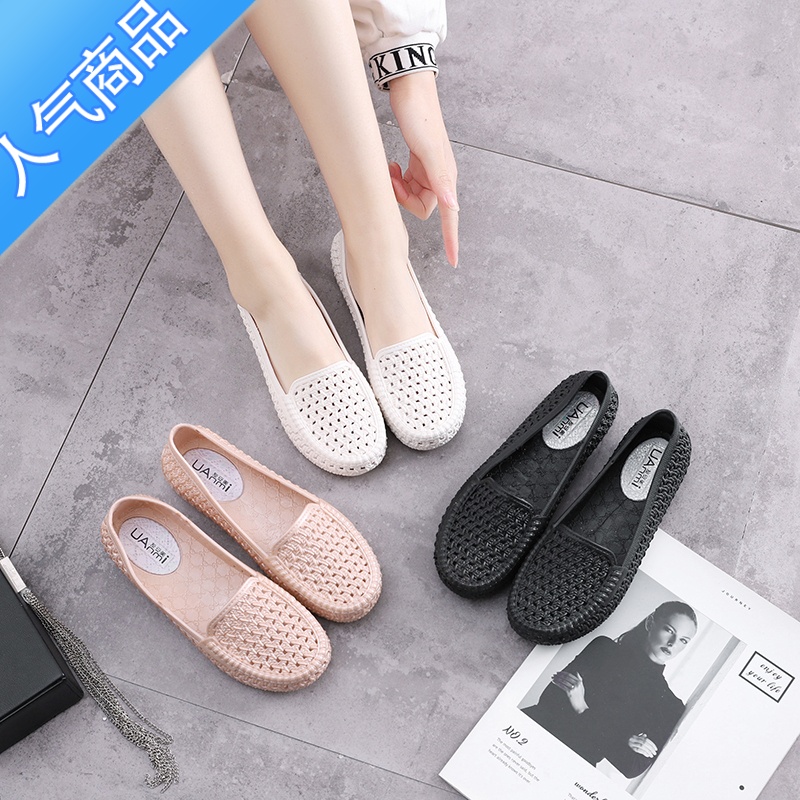 SUNTEK夏季白色塑料凉鞋女护士鞋妈妈鞋软底平底透气工作镂空包头洞洞鞋高清大图