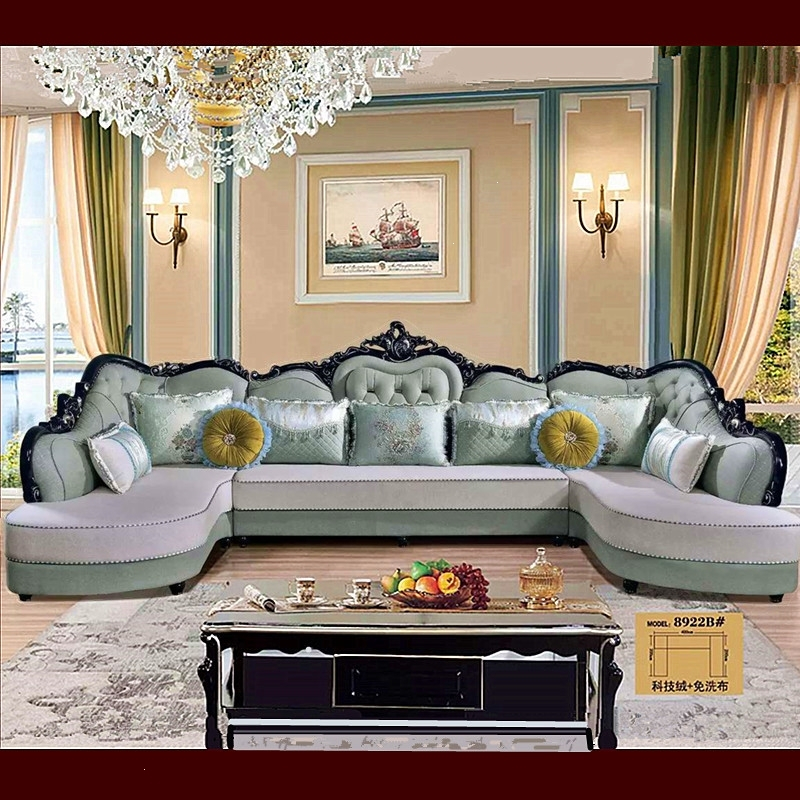 欧式沙发组合古达u型双贵妃奢华大户型客厅整装免洗布艺沙发简欧