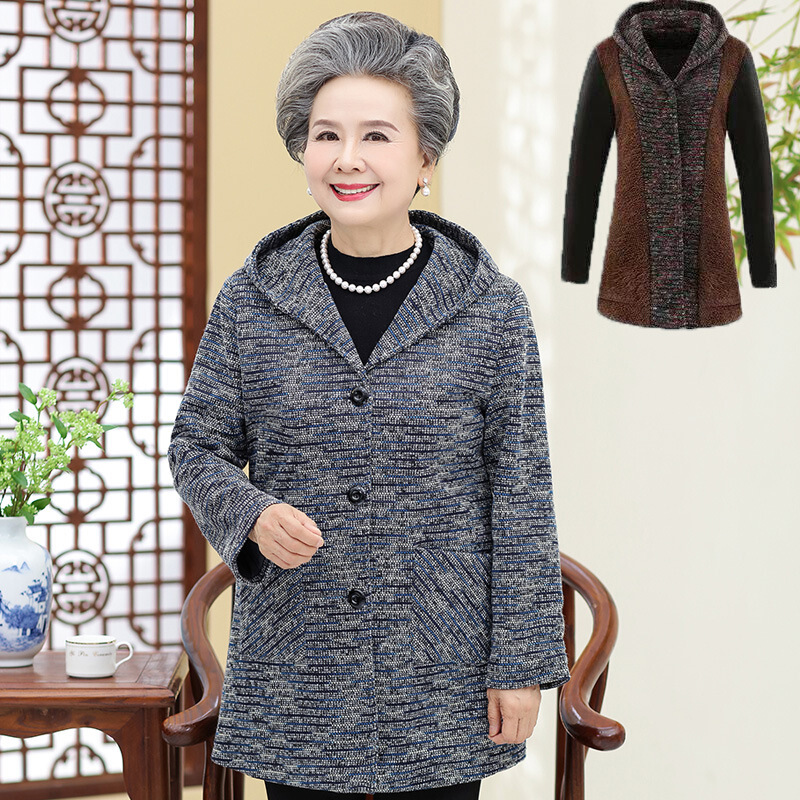 迪鲁奥（DILUAO)中老年人女装秋装外套老人妈妈60-70岁80奶奶春秋衣服老太太衣服新款女装_506 加绒灰白色(单件上衣) 4XL(建议130-145斤)