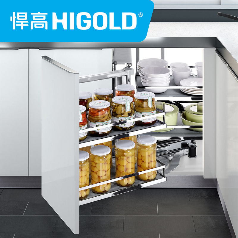 HIGOLD/悍高阻尼碗碟抽屉调味篮碗架厨房橱柜配件转角拉篮