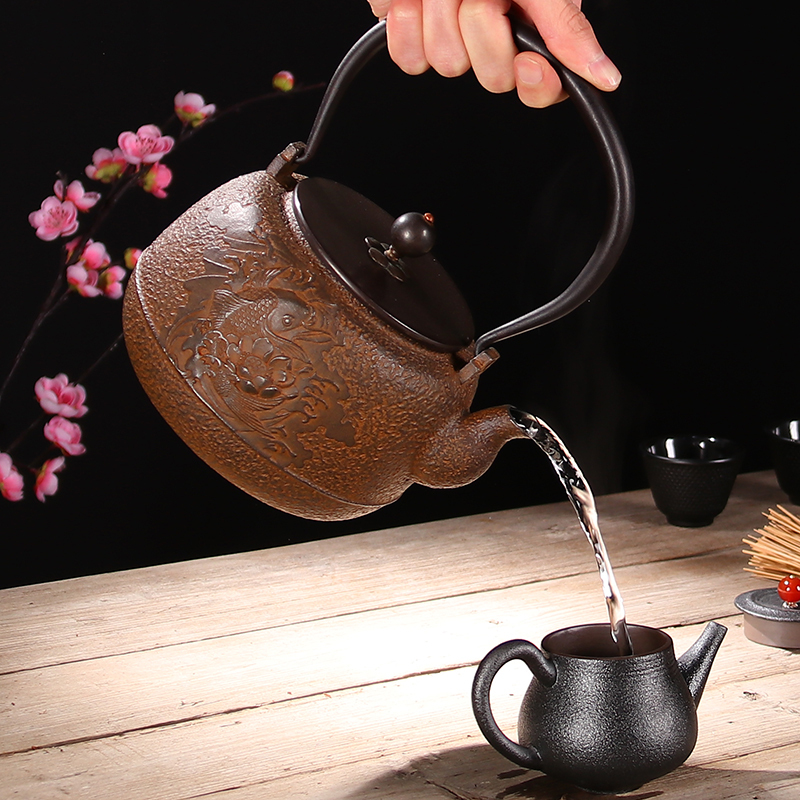 Atelier Tete 纯素做旧 铁壶+电陶炉 煮蒸茶器茶具套装 鲤鱼龙门铁壶套组
