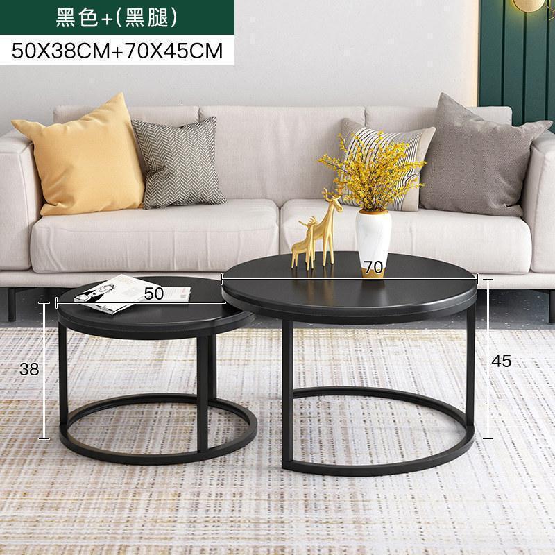 森美人北欧轻奢茶几桌客厅家用仿大理石小茶几简约小户型铁艺小圆桌 黑色+黑腿（70+50）