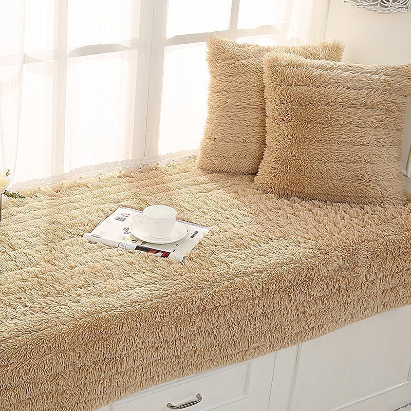 汐岩飘窗垫加厚窗台垫现代简约卧室榻榻米阳台垫子飘窗台垫可机洗 长毛绒浅咖色45*45cm抱枕一个