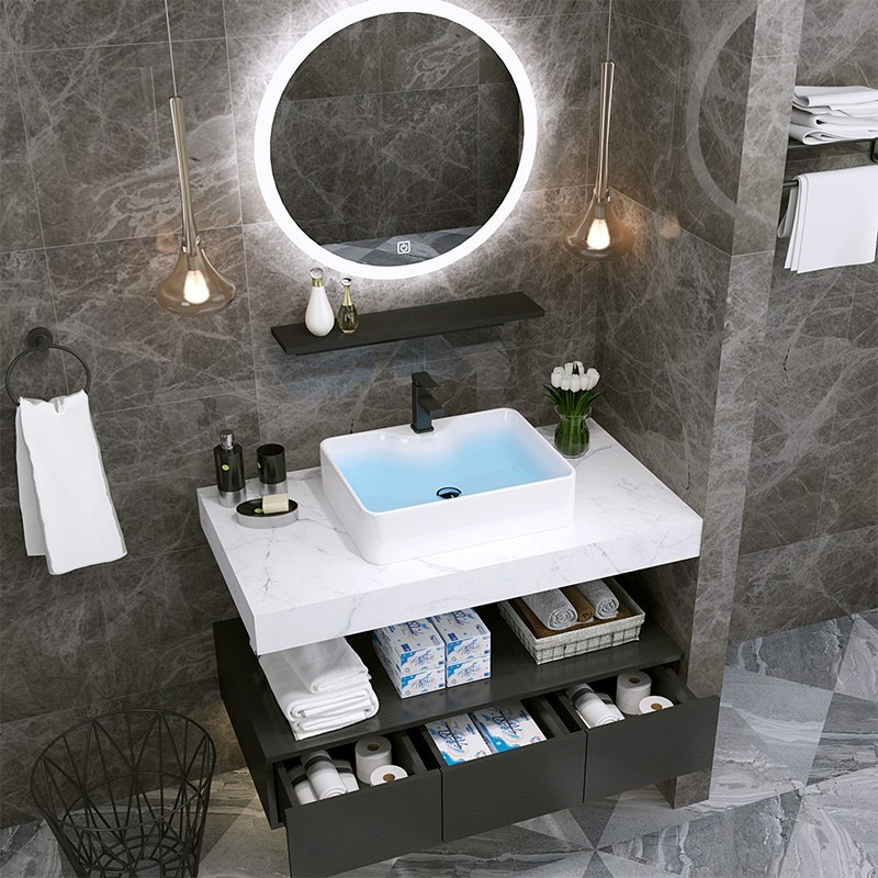 北欧轻奢浴室柜组合现代简约大理石洗脸洗手卫生间盆柜家用洗漱台视频