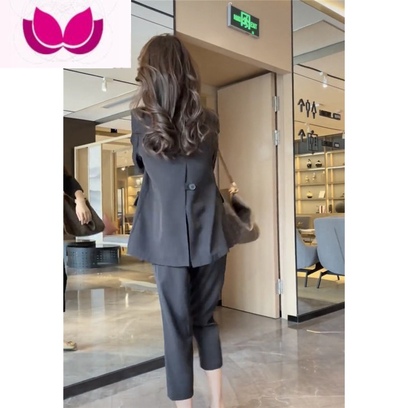 七斓抖音小个子西服套装女2022夏季新款黄色显白显瘦外套+八分瘦 L90斤-105斤 黑色套装正版质量