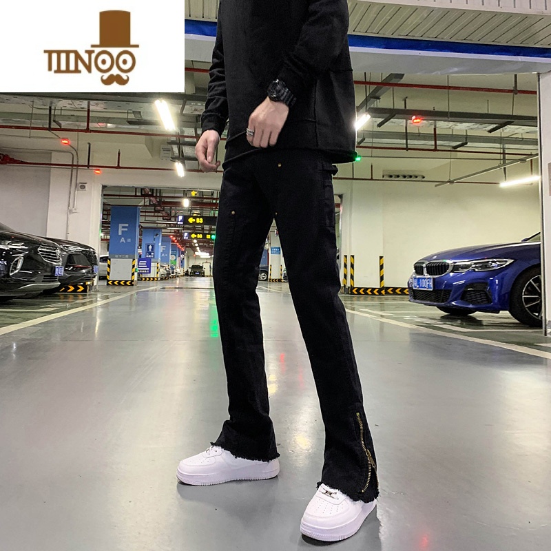 YANXU牛仔裤男款直筒裤潮牌裤子男生高街男裤男士休闲裤秋款黑色阔款街高清大图