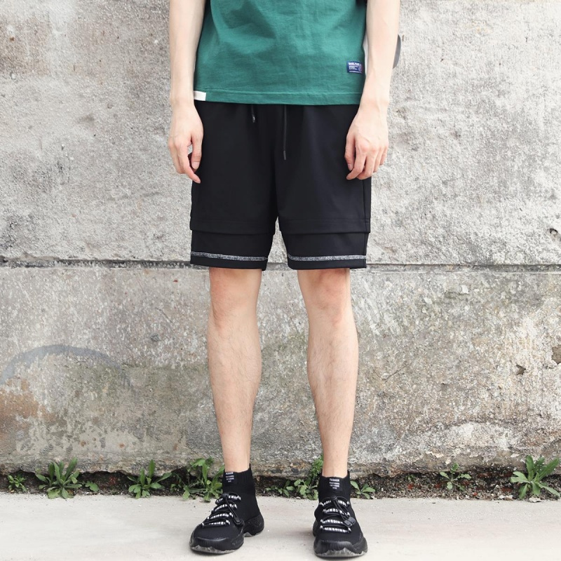 夏款薄款休闲裤五分裤短裤夏天男装原创港风运动裤子黑色帅气潮男