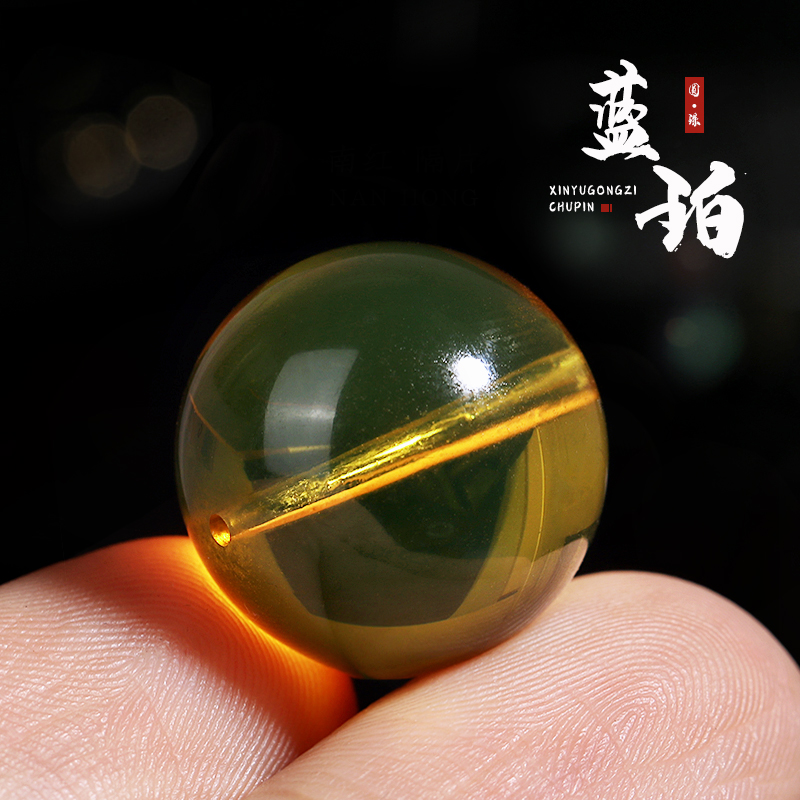 保真墨西哥3A净水蓝珀琥珀圆珠散珠珠子手链手串男女佛珠文玩配饰