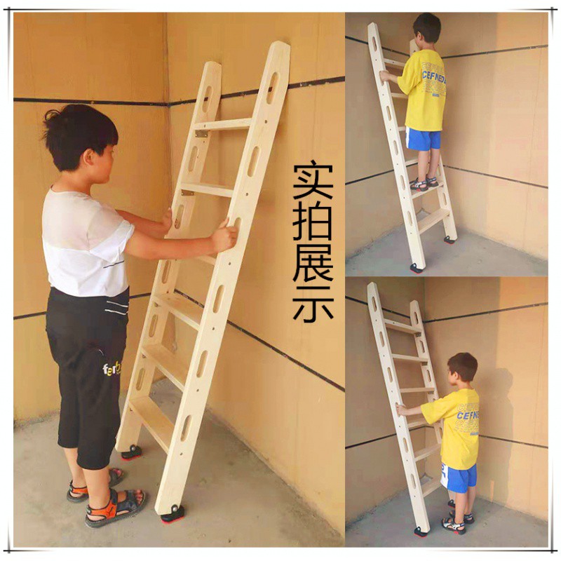 家用加厚防滑实木直梯室内木制阁楼楼梯带扶手梯简易五步原木梯子 三维工匠 标准款4踏(材料厚2cm家用梯高清大图