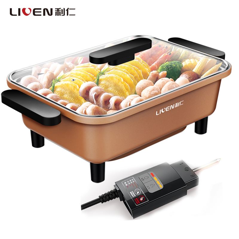 利仁(Liven)DHG-Z340 电火锅大功率家用大容量韩式火锅电热锅多功能炒锅不易粘电煮锅煎烤锅