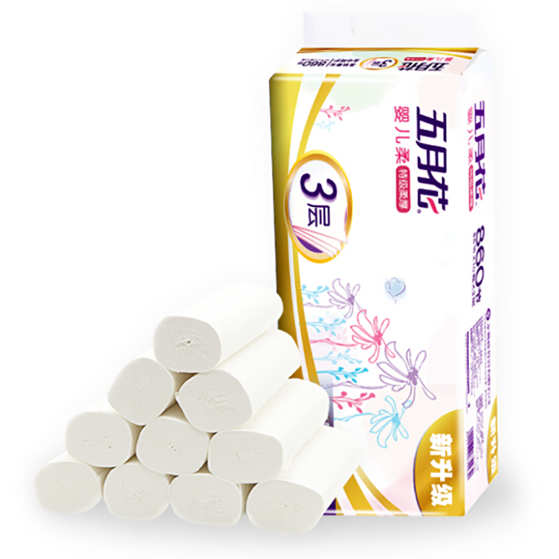 五月花舒适柔无芯卷纸86节3层10卷每提a1166a0一提