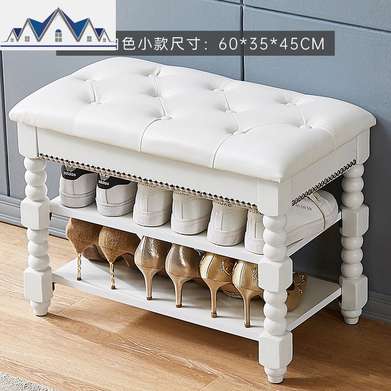 实木鞋架子换鞋凳小家用进口经济型多层简易收纳靴可坐式穿鞋凳_46 两层60长暖白色