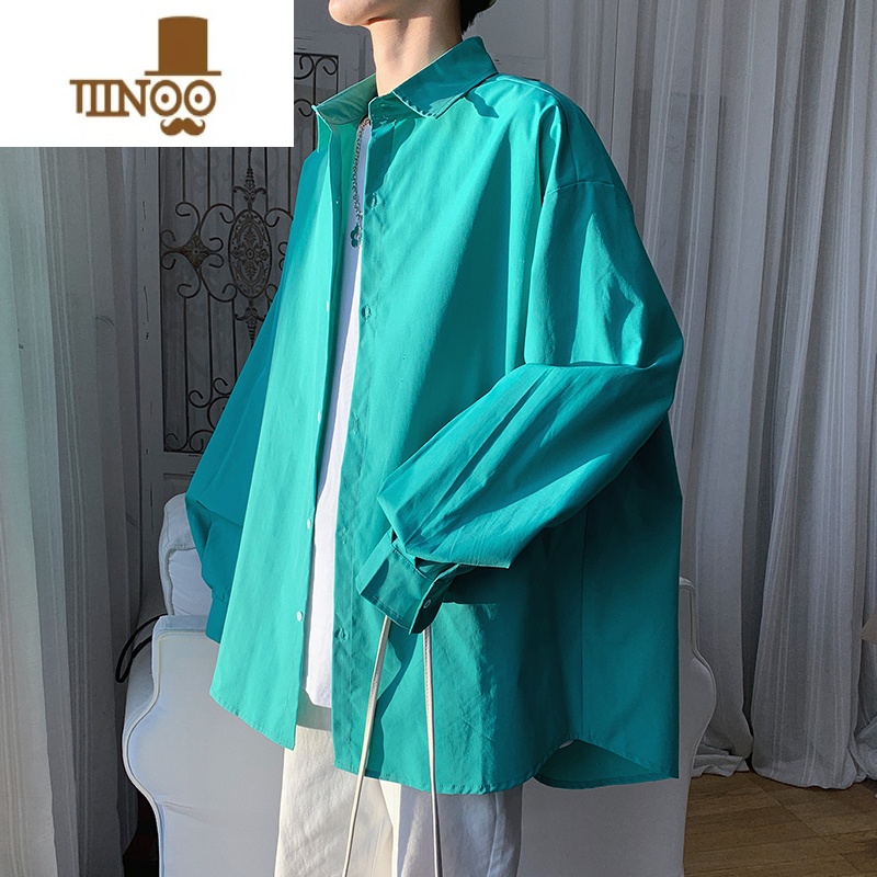 YANXU纯色外套男士阳光薄款休闲潮流潮牌衬衣设计感宽松男款款计高清大图