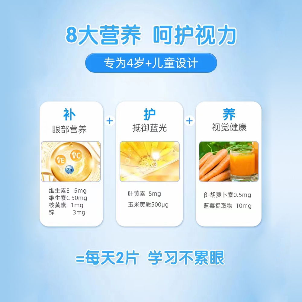 EZZ 叶黄素综合片咀嚼片60粒 新西兰原装进口 8大护眼科学配比 呵护儿童眼睛配方不含胶 味道好 膳食营养补充剂高清大图