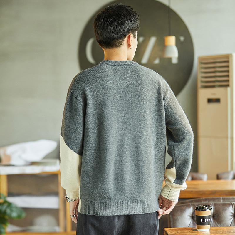 唐狮毛衣针织衫男式毛衣男男士毛衣时尚拼色毛线衫