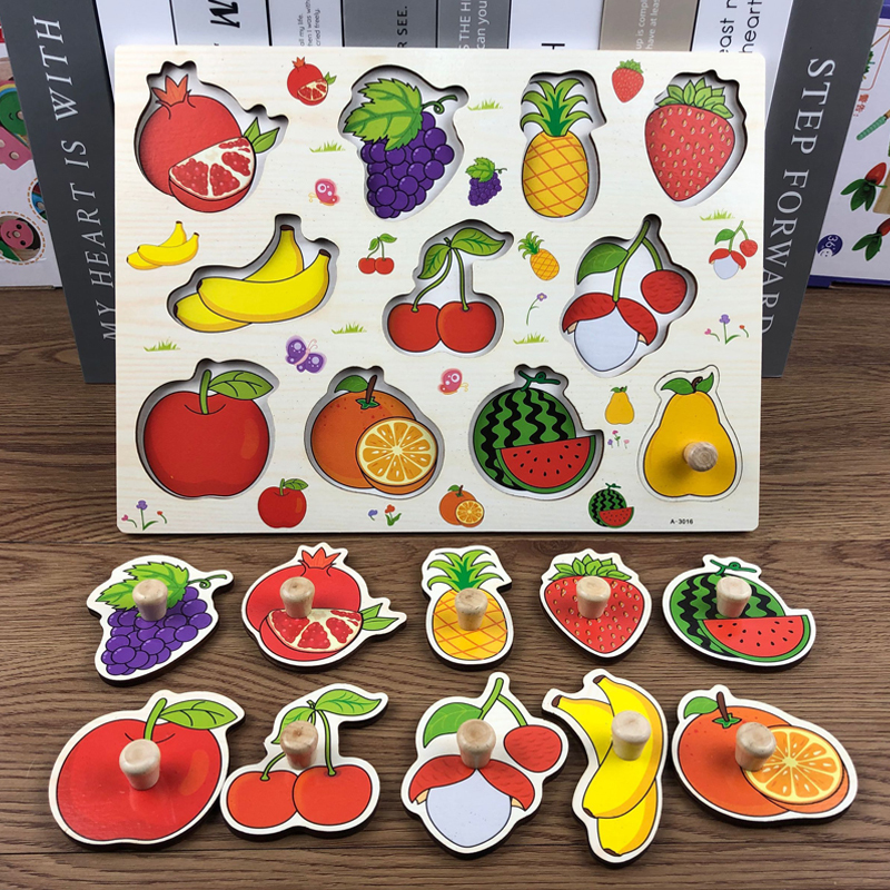 木质儿童手抓板形状认知板宝宝拼图拼板早教益智玩具男女孩13岁