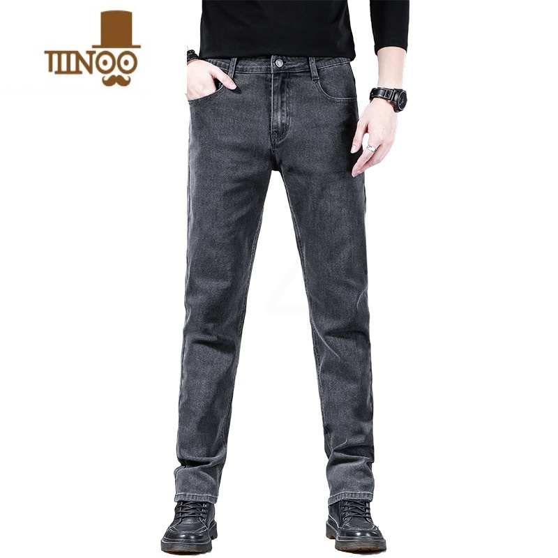 YANXU牛仔裤男款夏季薄款潮牌宽松直筒长裤2023灰色弹力休闲裤子休高清大图