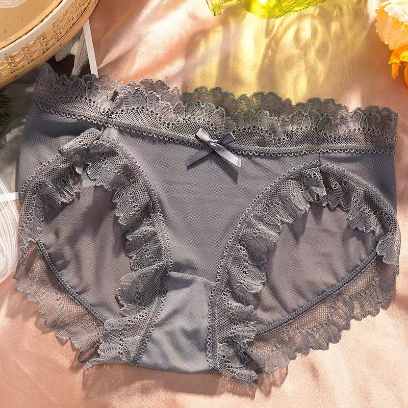 日系性感网纱蕾丝纯棉少女内裤中腰全棉三角内裤图片