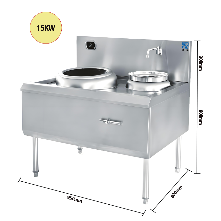 瑞宇牌商用电磁单炒单温炒灶950*800*800+300/380V/50HZ/15kw配40锅1个高清大图