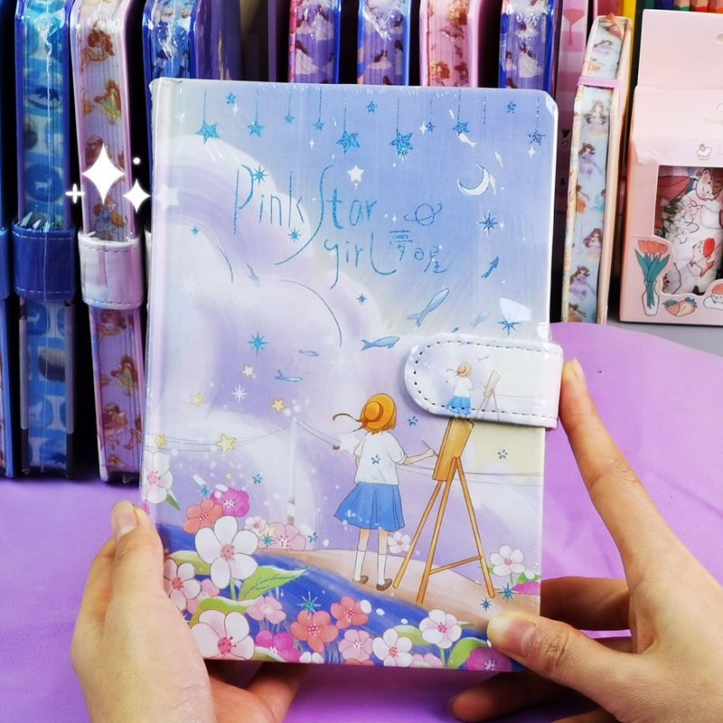 可爱手账本皮面粉红少女心磁扣萌网红手帐笔记本子小女孩日记本子