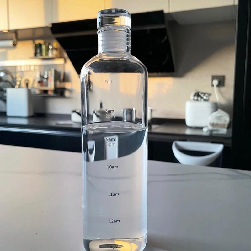 透明时间刻度水瓶 高硼硅玻璃耐高温500毫升 boeibei卜A杯 时间刻度杯密封高硼硅耐高温500ml玻璃水瓶高档水杯