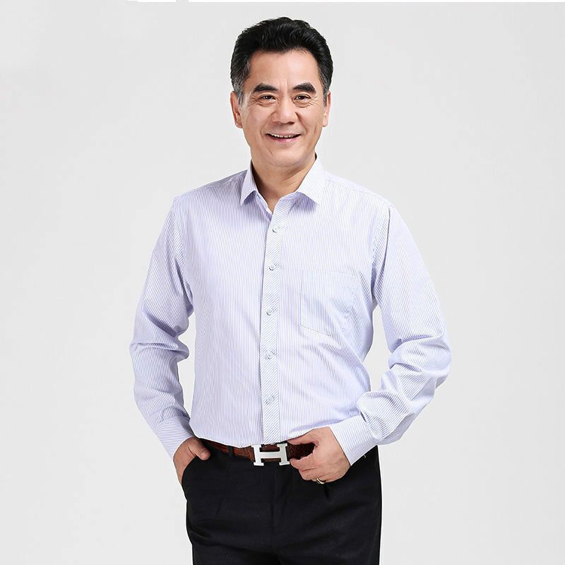 梵克公牛中老年衬衣男父亲爸爸长袖衬衫条纹送长辈休闲人上衣条纹