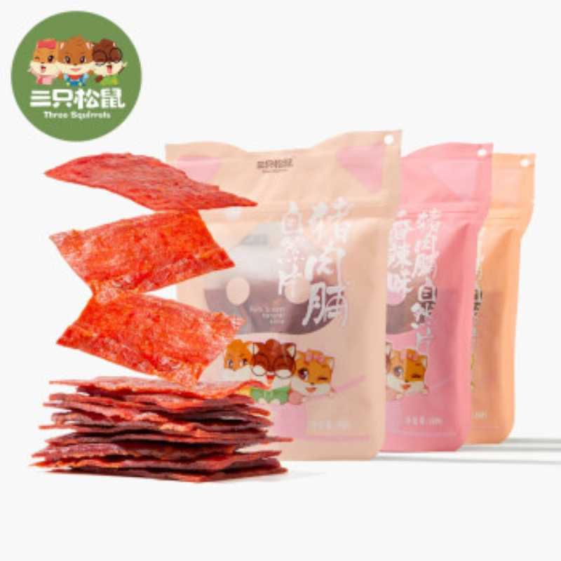 三只松鼠猪肉脯自然片香辣味450g(150g*3) 休闲小零食
