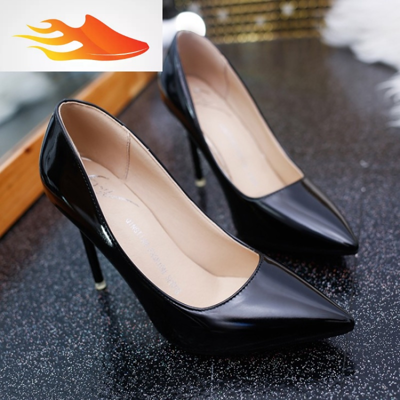 fishbasket42大码女鞋经典显瘦黑色高跟鞋10cm细跟尖头ol职业单鞋3334