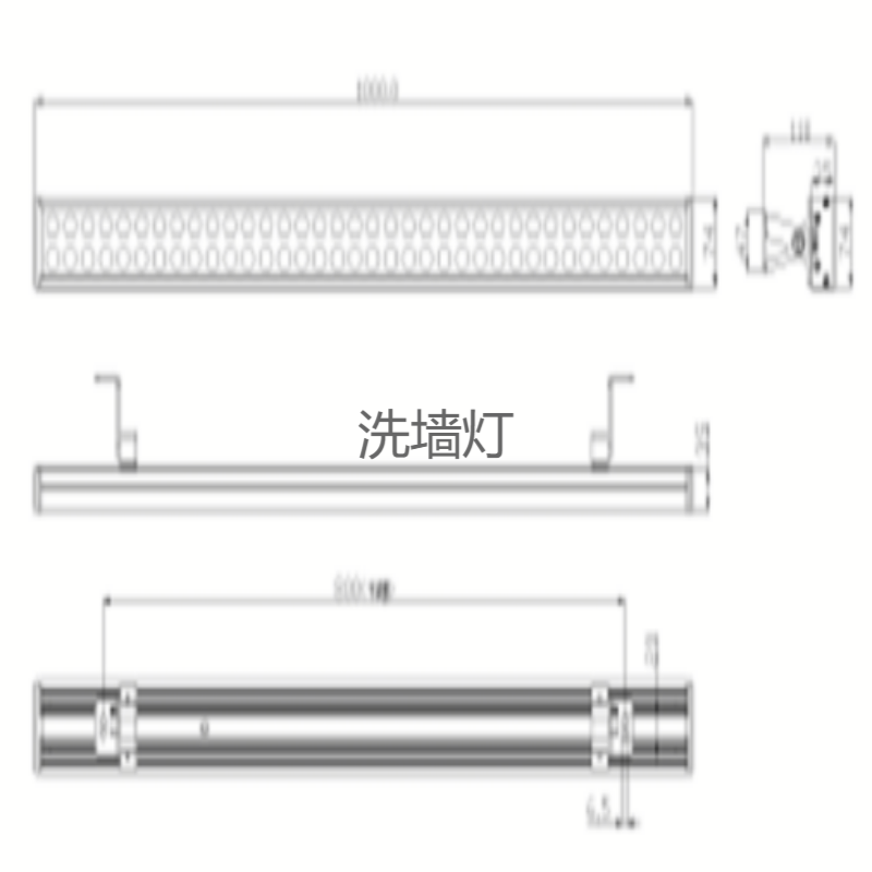 生迪W10 LED线型洗墙灯 ,外壳材料:铝合金,阳极氧化深灰色 9.透光材料:超白钢化玻璃,透明 10.防护等级:IP