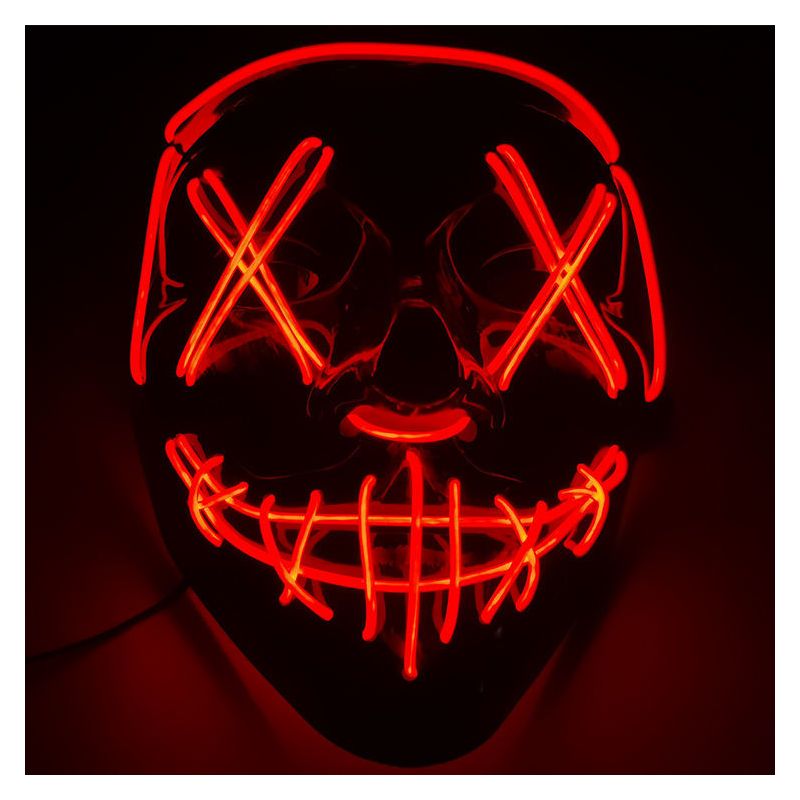 万圣节el发光面具led缝嘴叉眼恐怖吓人死遮脸发光面罩