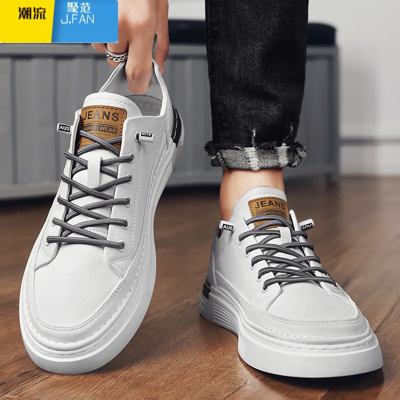 聚范男鞋夏季一脚蹬百搭平板鞋上班工作防水防滑男士休闲皮鞋运动潮鞋高清大图