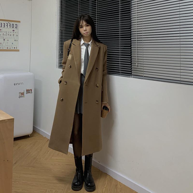 黑色毛呢外套女冬中长款2021韩版新款宽松加厚过膝赫本风呢子大衣15天内发货