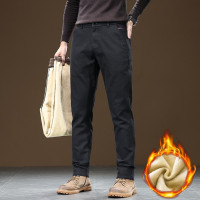JEEPSPIRIT韩版轻商务男休闲裤新款长裤潮流加厚加绒休闲裤男裤保暖秋冬季 30（2尺3） 加绒黑色