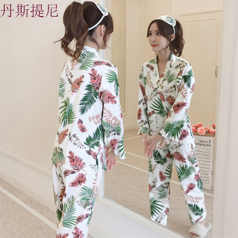 春秋季和服睡衣女长袖套装韩版清新学生可爱秋冬性感两件套家居服