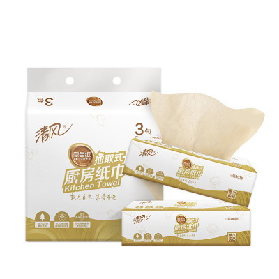 清风 抽纸 厨房用纸 3层80抽12包 吸油吸水去油污 本色卫生纸巾