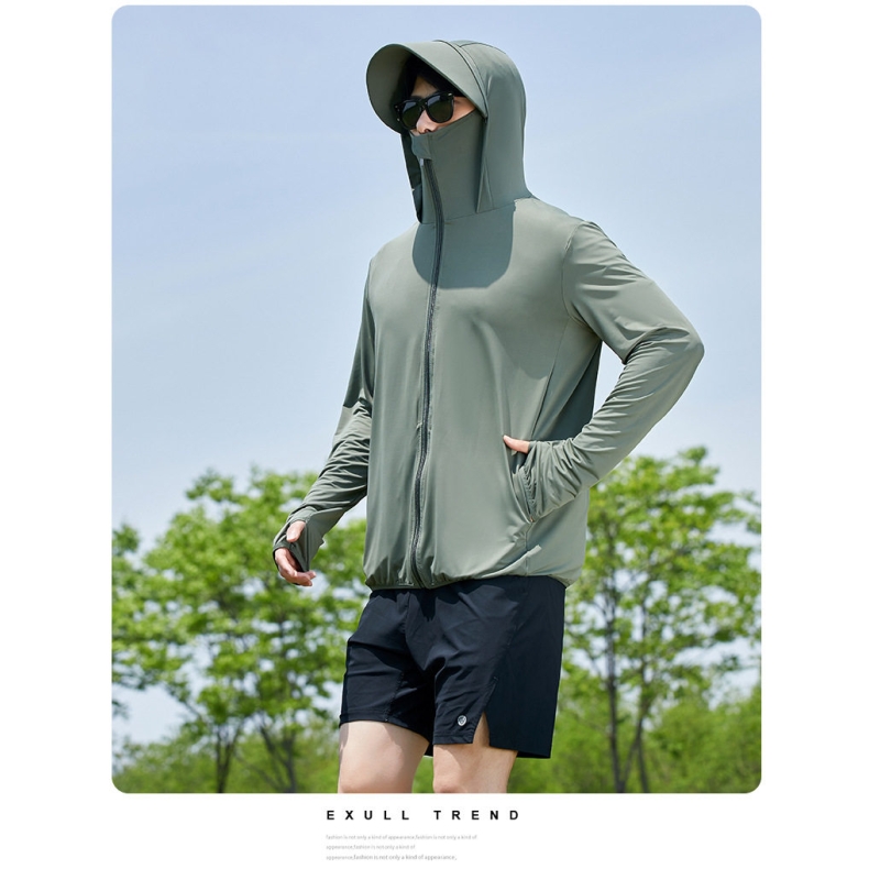 男女原纱防晒衣长袖新款冰丝防晒衫夏季薄款户外防晒服防紫外线 男军绿色【原纱帽檐可拆】 XL（135-150斤）