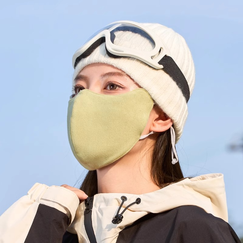 澳绒保暖口罩秋冬女高颜值东北骑行滑雪防寒风透气防晒面罩男 果绿线条款