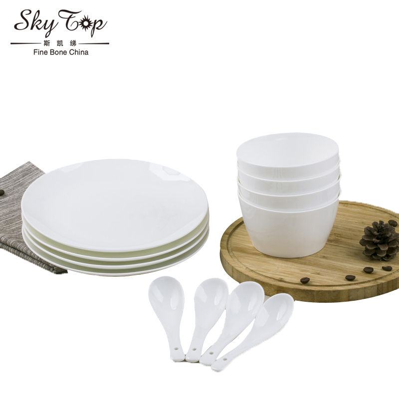 斯凯绨(Sky Top) 餐具套装陶瓷骨瓷碗盘碟日式纯白12头