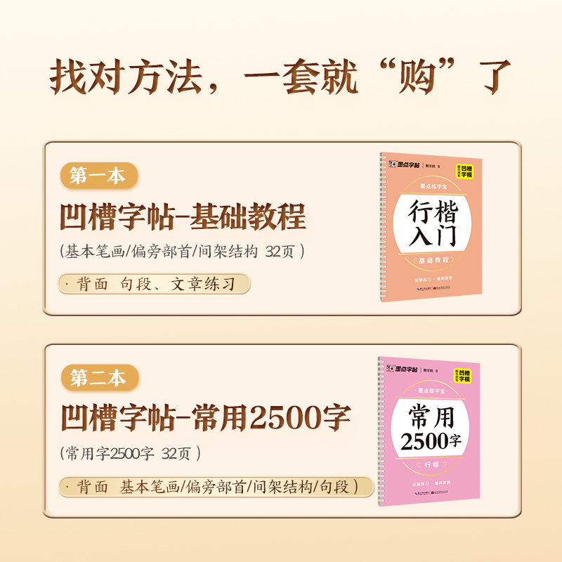 [2册]行楷套装 [正版]凹槽练字宝行楷练字帖2本装初学者入门成人硬笔书法练字本练常用字男女生字体漂亮字钢笔速成字帖学生