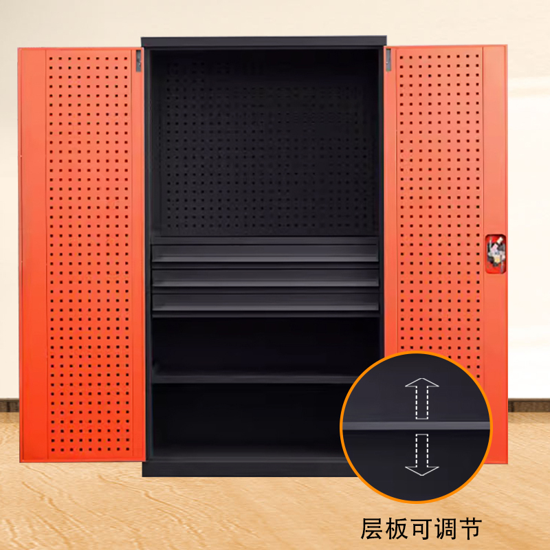 豪利特重型工具柜加厚物件工具储物柜工厂铁皮柜汽修厂零件收纳柜橘色三层三抽带挂板