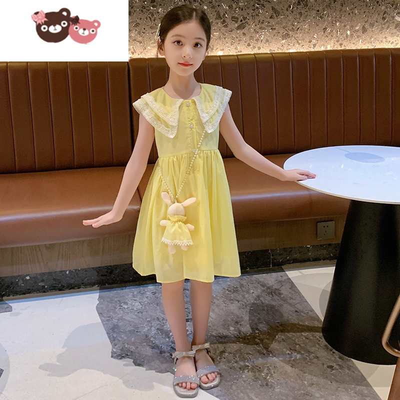 绿彩虹光女童夏装连衣裙薄款冰丝棉2022新款洋气童装公主裙女孩儿童裙子夏