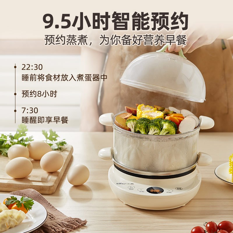 小熊(Bear)煮蛋器 双层多功能蒸蛋器 不粘锅煎蛋器 可预约定时自动断电一锅多用化 ZDQ-B14V2高清大图