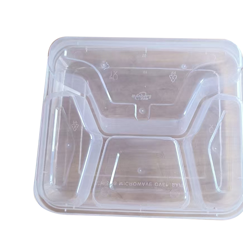 鲁奇亚普通一次性饭盒长方形带盖透明方四格1000ml 150套