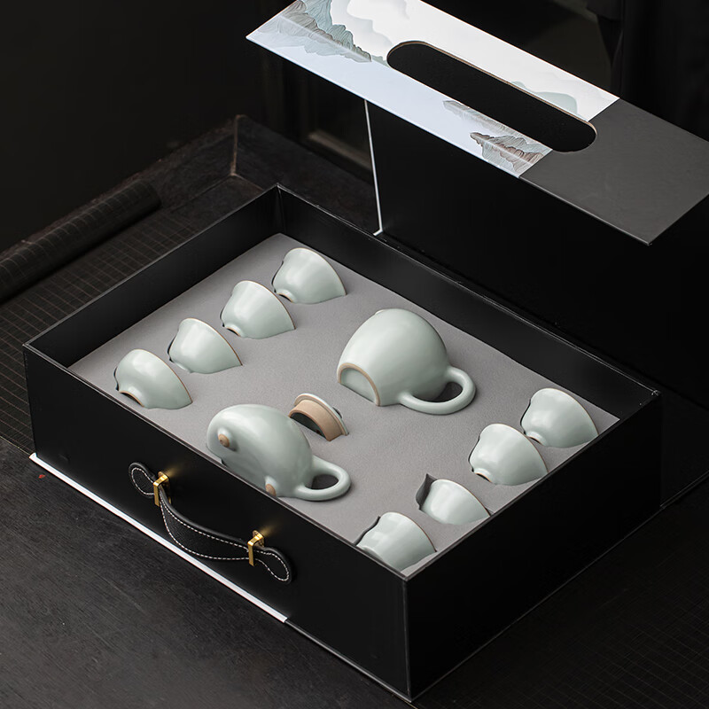 苏氏陶瓷/SUSHI CERAMICS J1036 汝窑石瓢壶茶具套装 (单位:套)高清大图