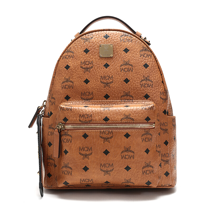 mcm男女中性干邑色logo图案涂层帆布双肩包礼物送女友mmkasve27co001