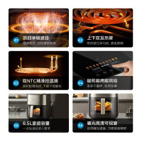 美的(Midea)炎烤空气炸锅不用翻面 可视窗口 不沾易清洗 准确定时 轻脂 低油煎炸6.5L大容量 KZC6502XM
