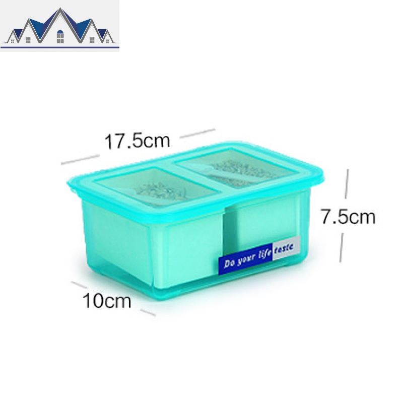 带勺调料盒厨房家用品具调味瓶盐味精佐料盒罐翻盖二三四格收纳盒_1_786 蓝色二格翻盖带勺调味盒